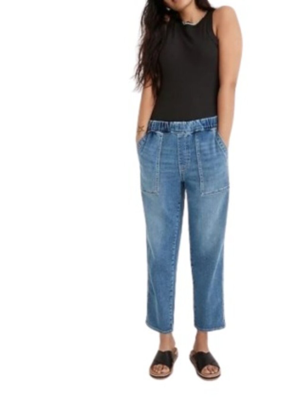 Madewell Womens Pull On Relaxed Jeans in Blue Boyer Wash Stovepipe Pockets M